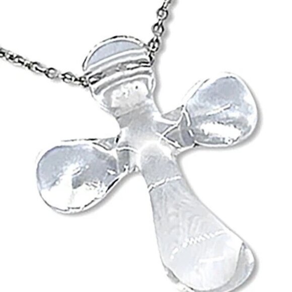 Tiffany & Co. Crystal Cross Necklace 16" Platinum PT950 Auth D-t1014 - Picture 1 of 5